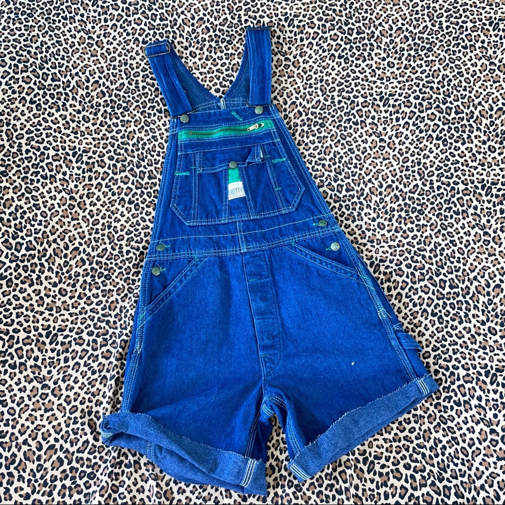 Vintage 90s Liberty Cut Off Overalls Medium Washed White Contrast Stitching S